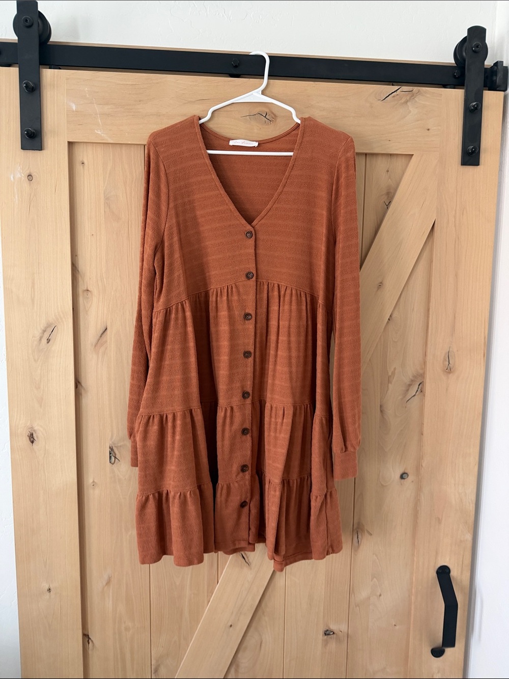 Ces Femme Rust - Long-Sleeve Tiered Button Dress